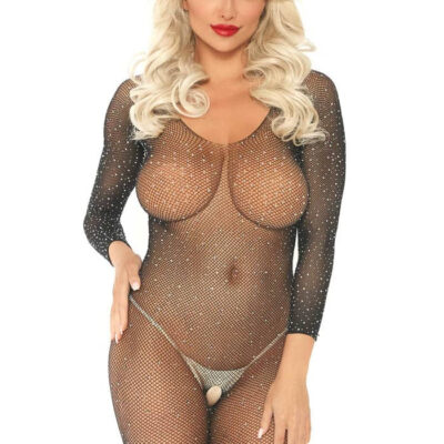 Fishnet Sleeved Bodystocking Black O/S - Catsuits